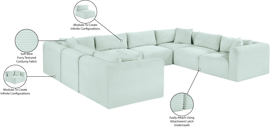 Meridian Furniture - Shaggy Corduroy Upholstered Modular Sectional - 641Mint-Sec8A - GreatFurnitureDeal