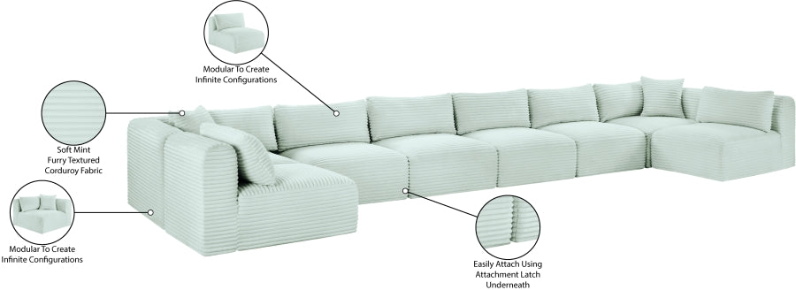 Meridian Furniture - Shaggy Corduroy Upholstered Modular Sectional - 641Mint-Sec8B - GreatFurnitureDeal