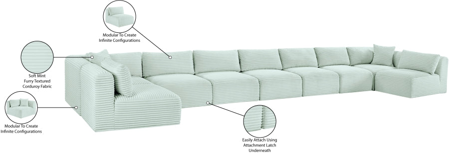 Meridian Furniture - Shaggy Corduroy Upholstered Modular Sectional - 641Mint-Sec9A - GreatFurnitureDeal