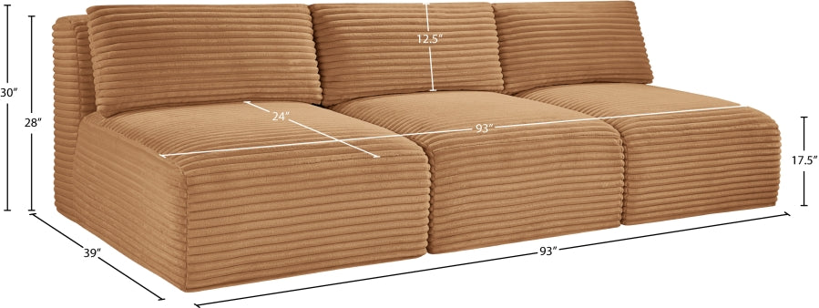 Meridian Furniture - Shaggy Corduroy Performance Fabric Upholstered Modular Sofa - 641Saddle-S93 - GreatFurnitureDeal