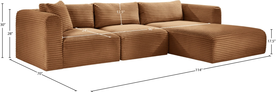 Meridian Furniture - Shaggy Corduroy Performance Fabric Upholstered Modular Sectional - 641Saddle-Sec3A - GreatFurnitureDeal