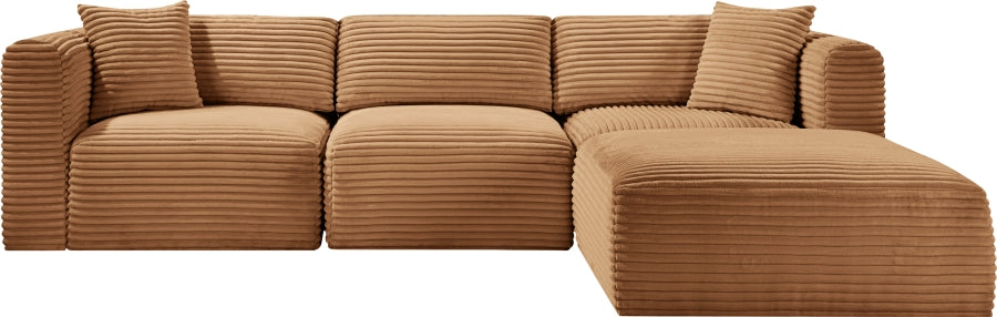 Meridian Furniture - Shaggy Corduroy Performance Fabric Upholstered Modular Sectional - 641Saddle-Sec4A - GreatFurnitureDeal