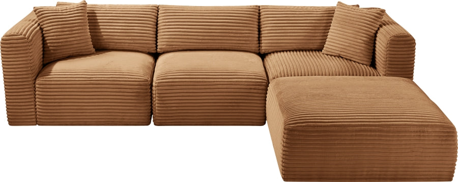 Meridian Furniture - Shaggy Corduroy Performance Fabric Upholstered Modular Sectional - 641Saddle-Sec4A - GreatFurnitureDeal