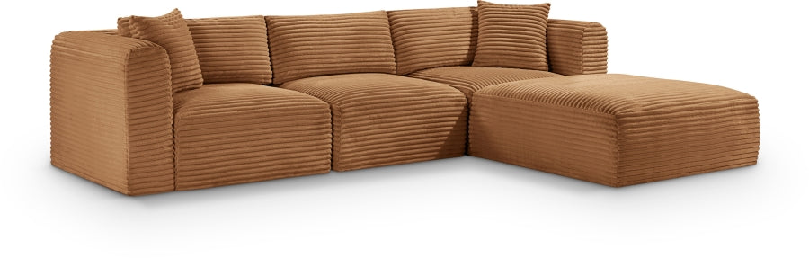 Meridian Furniture - Shaggy Corduroy Performance Fabric Upholstered Modular Sectional - 641Saddle-Sec4A - GreatFurnitureDeal