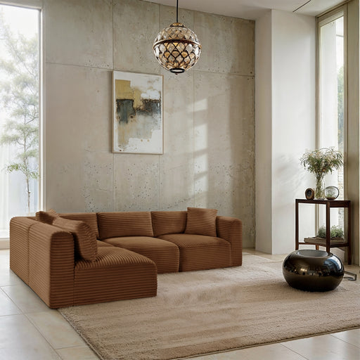 Meridian Furniture - Shaggy Corduroy Performance Fabric Upholstered Modular Sectional - 641Saddle-Sec4B - GreatFurnitureDeal