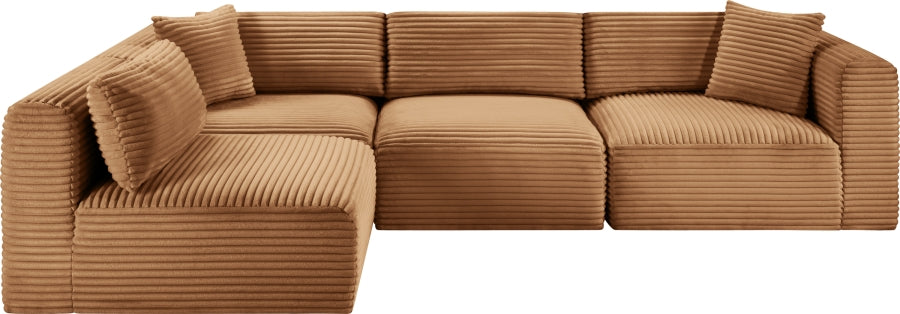 Meridian Furniture - Shaggy Corduroy Performance Fabric Upholstered Modular Sectional - 641Saddle-Sec4B - GreatFurnitureDeal