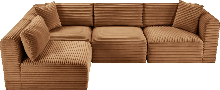 Meridian Furniture - Shaggy Corduroy Performance Fabric Upholstered Modular Sectional - 641Saddle-Sec4B - GreatFurnitureDeal