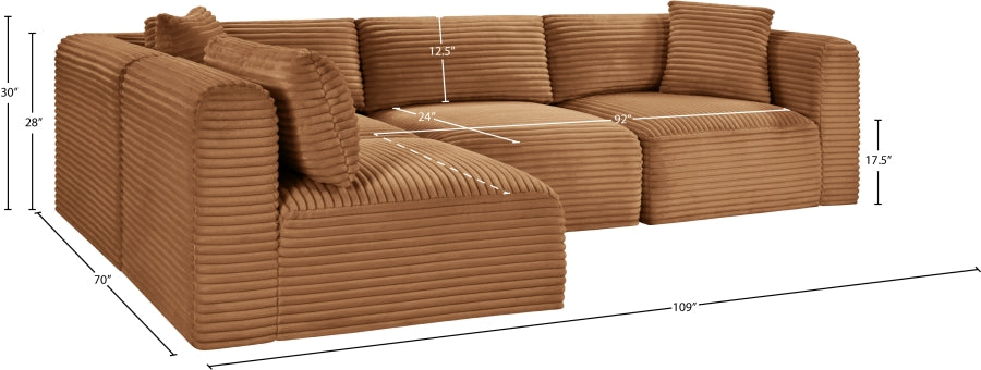 Meridian Furniture - Shaggy Corduroy Performance Fabric Upholstered Modular Sectional - 641Saddle-Sec4B - GreatFurnitureDeal