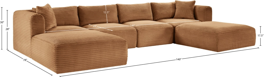 Meridian Furniture - Shaggy Corduroy Upholstered Modular Sectional - 641Saddle-Sec6E - GreatFurnitureDeal