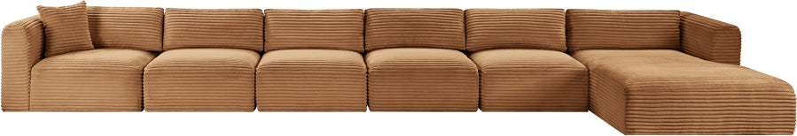 Meridian Furniture - Shaggy Corduroy Performance Fabric Upholstered Modular Sectional - 641Saddle-Sec6G - GreatFurnitureDeal