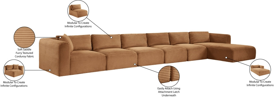 Meridian Furniture - Shaggy Corduroy Performance Fabric Upholstered Modular Sectional - 641Saddle-Sec6G - GreatFurnitureDeal