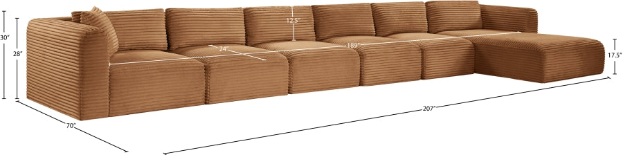 Meridian Furniture - Shaggy Corduroy Performance Fabric Upholstered Modular Sectional - 641Saddle-Sec6G - GreatFurnitureDeal