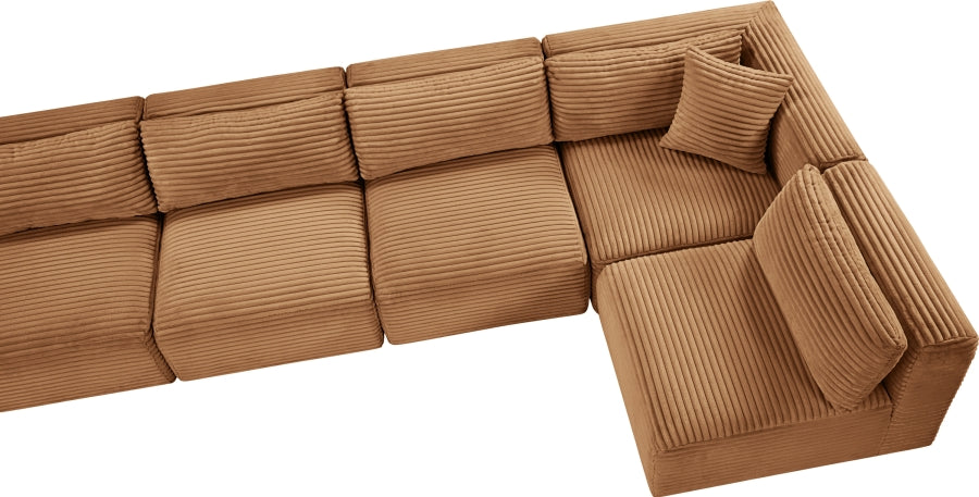 Meridian Furniture - Shaggy Corduroy Performance Fabric Upholstered Modular Sectional - 641Saddle-Sec7A - GreatFurnitureDeal