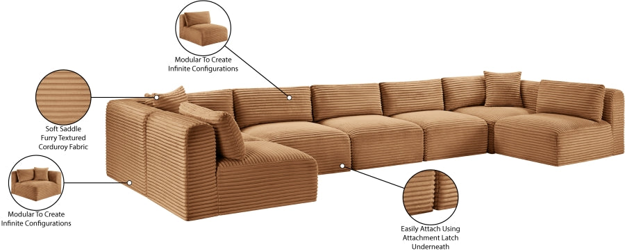 Meridian Furniture - Shaggy Corduroy Performance Fabric Upholstered Modular Sectional - 641Saddle-Sec7A - GreatFurnitureDeal