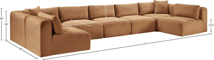 Meridian Furniture - Shaggy Corduroy Performance Fabric Upholstered Modular Sectional - 641Saddle-Sec7A - GreatFurnitureDeal