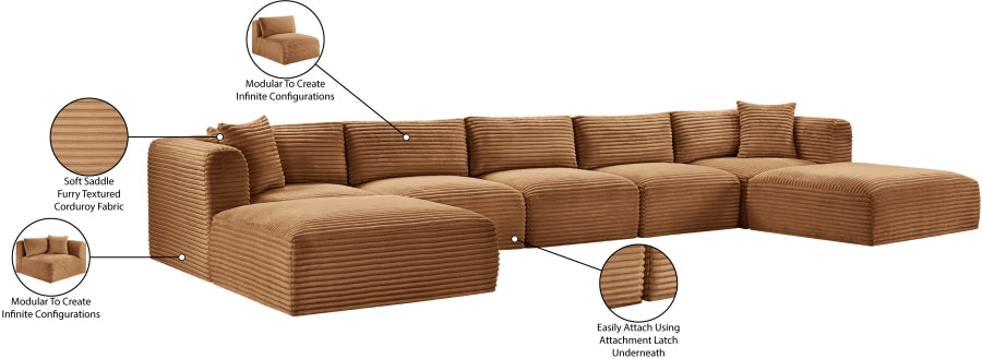 Meridian Furniture - Shaggy Corduroy Upholstered Modular Sectional - 641Saddle-Sec7C