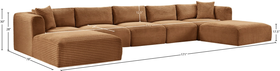 Meridian Furniture - Shaggy Corduroy Upholstered Modular Sectional - 641Saddle-Sec7C