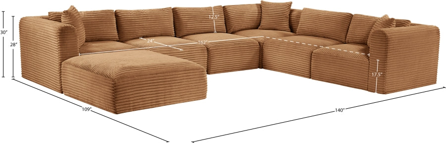 Meridian Furniture - Shaggy Corduroy Upholstered Modular Sectional - 641Saddle-Sec7D - GreatFurnitureDeal