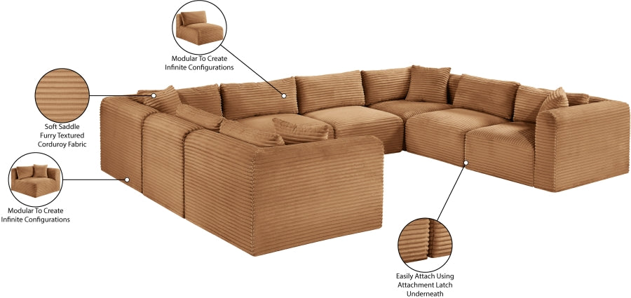 Meridian Furniture - Shaggy Corduroy Upholstered Modular Sectional - 641Saddle-Sec8A - GreatFurnitureDeal