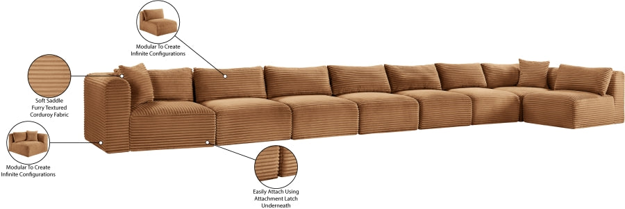 Meridian Furniture - Shaggy Corduroy Upholstered Modular Sectional - 641Saddle-Sec8C - GreatFurnitureDeal