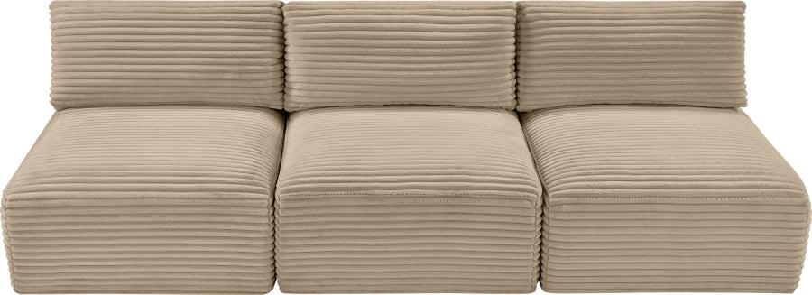 Meridian Furniture - Shaggy Corduroy Performance Fabric Upholstered Modular Sofa - 641Taupe-S93 - GreatFurnitureDeal