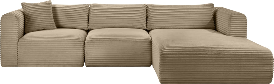 Meridian Furniture - Shaggy Corduroy Performance Fabric Upholstered Modular Sectional - 641Taupe-Sec3A - GreatFurnitureDeal