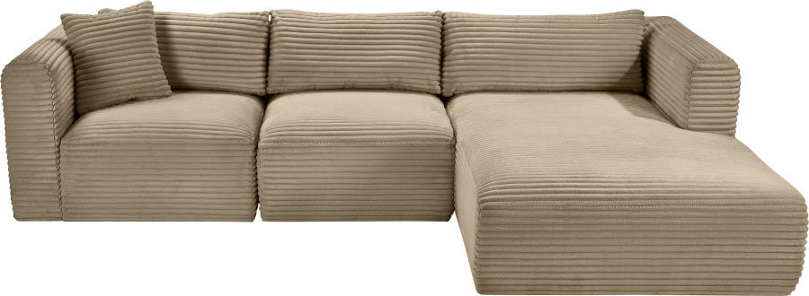 Meridian Furniture - Shaggy Corduroy Performance Fabric Upholstered Modular Sectional - 641Taupe-Sec3A - GreatFurnitureDeal