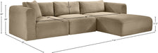 Meridian Furniture - Shaggy Corduroy Performance Fabric Upholstered Modular Sectional - 641Taupe-Sec3A - GreatFurnitureDeal