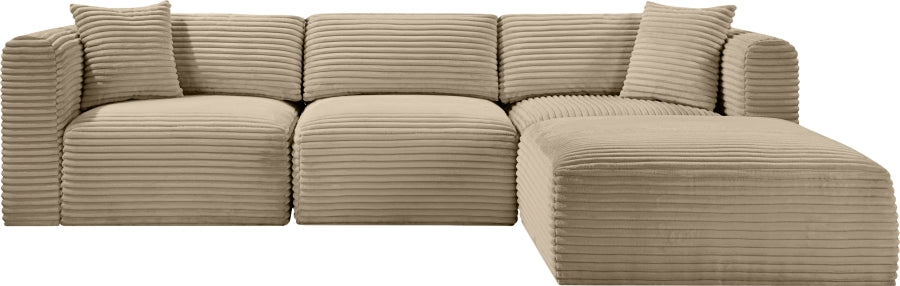 Meridian Furniture - Shaggy Corduroy Performance Fabric Upholstered Modular Sectional - 641Taupe-Sec4A - GreatFurnitureDeal