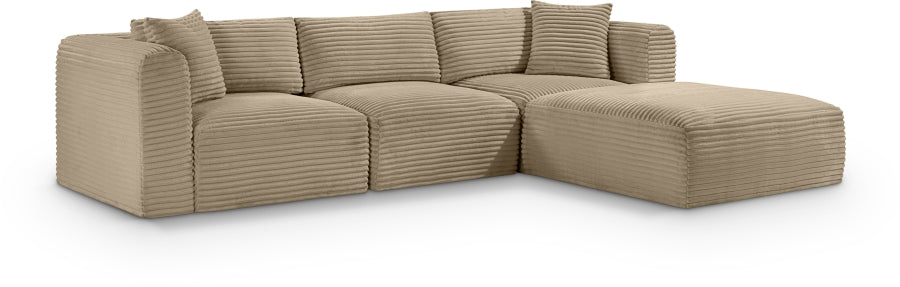 Meridian Furniture - Shaggy Corduroy Performance Fabric Upholstered Modular Sectional - 641Taupe-Sec4A - GreatFurnitureDeal