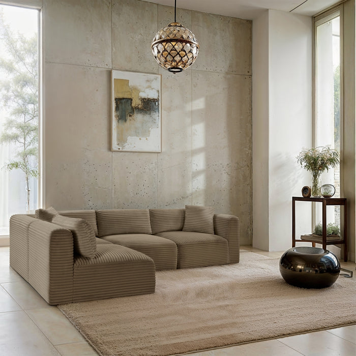 Meridian Furniture - Shaggy Corduroy Performance Fabric Upholstered Modular Sectional - 641Taupe-Sec4B - GreatFurnitureDeal