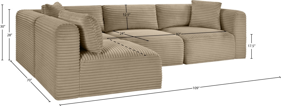 Meridian Furniture - Shaggy Corduroy Performance Fabric Upholstered Modular Sectional - 641Taupe-Sec4B - GreatFurnitureDeal