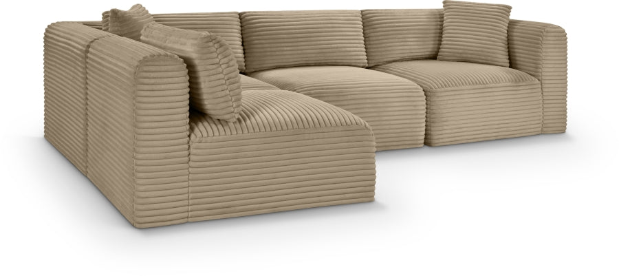 Meridian Furniture - Shaggy Corduroy Performance Fabric Upholstered Modular Sectional - 641Taupe-Sec4B - GreatFurnitureDeal