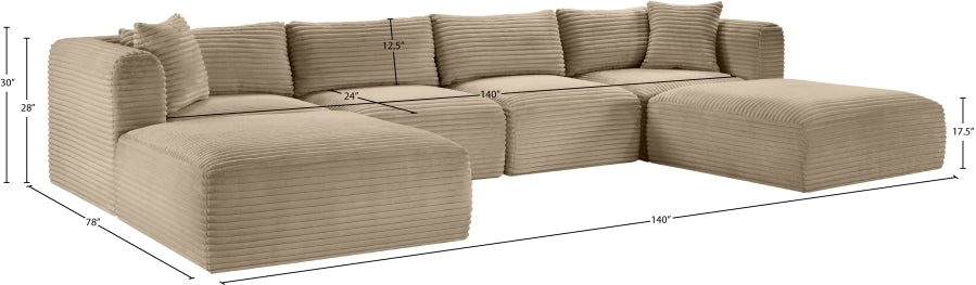 Meridian Furniture - Shaggy Corduroy Upholstered Modular Sectional - 641Taupe-Sec6E