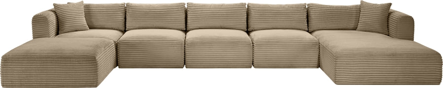 Meridian Furniture - Shaggy Corduroy Performance Fabric Upholstered Modular Sectional - 641Taupe-Sec6F - GreatFurnitureDeal