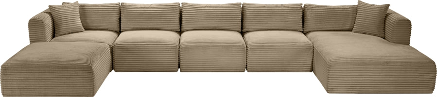 Meridian Furniture - Shaggy Corduroy Performance Fabric Upholstered Modular Sectional - 641Taupe-Sec6F - GreatFurnitureDeal