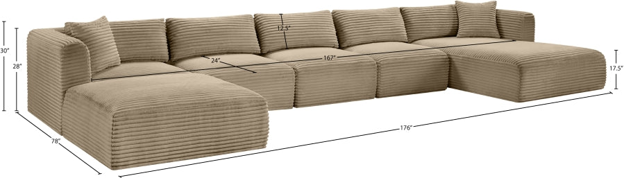 Meridian Furniture - Shaggy Corduroy Performance Fabric Upholstered Modular Sectional - 641Taupe-Sec6F - GreatFurnitureDeal