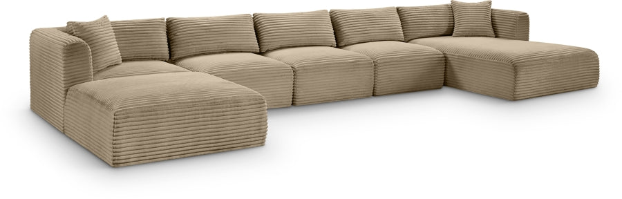 Meridian Furniture - Shaggy Corduroy Performance Fabric Upholstered Modular Sectional - 641Taupe-Sec6F - GreatFurnitureDeal