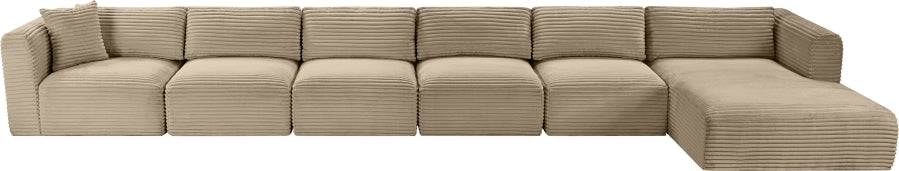 Meridian Furniture - Shaggy Corduroy Performance Fabric Upholstered Modular Sectional - 641Taupe-Sec6G - GreatFurnitureDeal