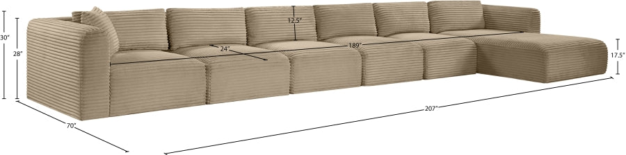 Meridian Furniture - Shaggy Corduroy Performance Fabric Upholstered Modular Sectional - 641Taupe-Sec6G - GreatFurnitureDeal