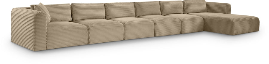 Meridian Furniture - Shaggy Corduroy Performance Fabric Upholstered Modular Sectional - 641Taupe-Sec6G - GreatFurnitureDeal