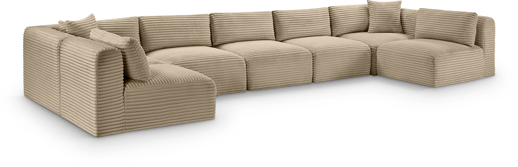 Meridian Furniture - Shaggy Corduroy Performance Fabric Upholstered Modular Sectional - 641Taupe-Sec7A - GreatFurnitureDeal