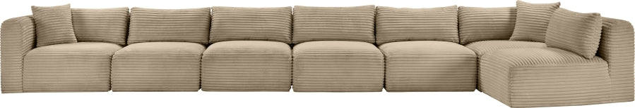 Meridian Furniture - Shaggy Corduroy Upholstered Modular Sectional - 641Taupe-Sec7B - GreatFurnitureDeal