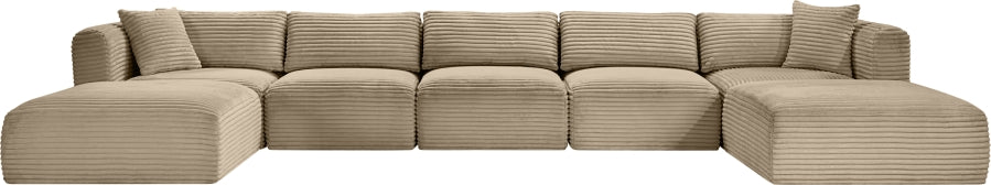 Meridian Furniture - Shaggy Corduroy Upholstered Modular Sectional - 641Taupe-Sec7C - GreatFurnitureDeal