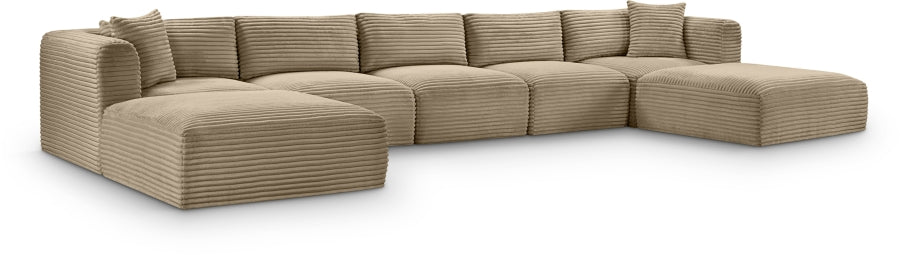 Meridian Furniture - Shaggy Corduroy Upholstered Modular Sectional - 641Taupe-Sec7C - GreatFurnitureDeal