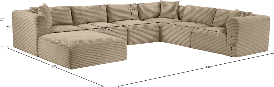 Meridian Furniture - Shaggy Corduroy Upholstered Modular Sectional - 641Taupe-Sec7D