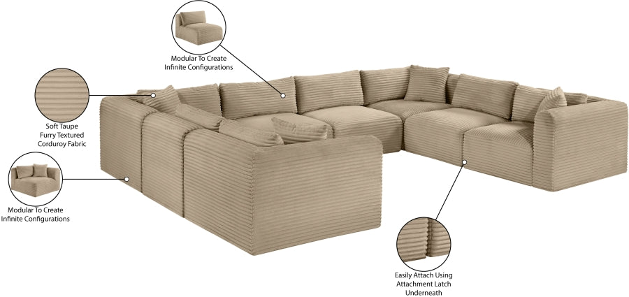 Meridian Furniture - Shaggy Corduroy Upholstered Modular Sectional - 641Taupe-Sec8A - GreatFurnitureDeal