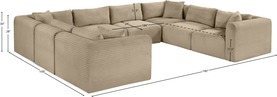 Meridian Furniture - Shaggy Corduroy Upholstered Modular Sectional - 641Taupe-Sec8A - GreatFurnitureDeal