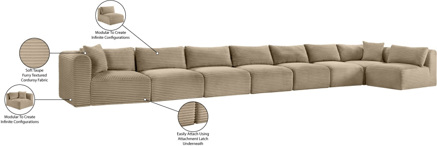 Meridian Furniture - Shaggy Corduroy Upholstered Modular Sectional - 641Taupe-Sec8C - GreatFurnitureDeal