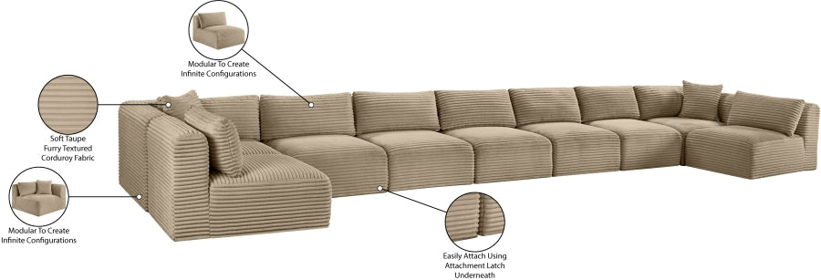 Meridian Furniture - Shaggy Corduroy Upholstered Modular Sectional - 641Taupe-Sec9A - GreatFurnitureDeal